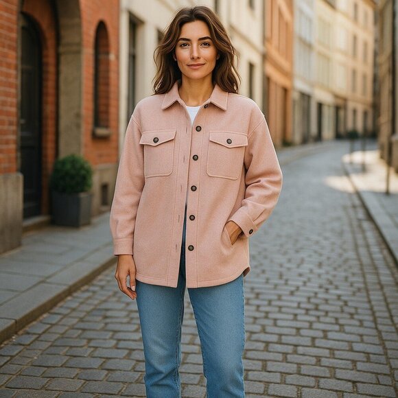Vocal Blush Pink Shacket I Size Medium | Button Front Long Sleeve - Picture 1 of 4